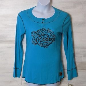 Pro Rodeo Big Buckle Thermal Turquoise/Brown Long Sleeve Shirt Size XXL NWT